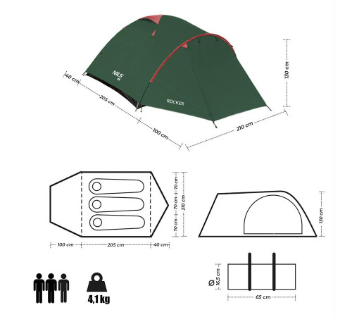Кемпінговий намет NILS CAMP NC6013 ROCKER червоно-зелений Кемпінговий намет NILS CAMP NC6013 ROCKER червоно-зелений