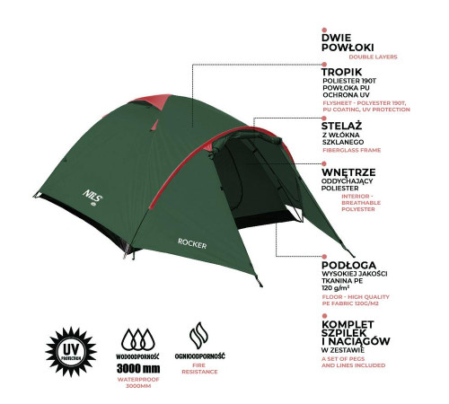 Кемпінговий намет NILS CAMP NC6013 ROCKER червоно-зелений Кемпінговий намет NILS CAMP NC6013 ROCKER червоно-зелений