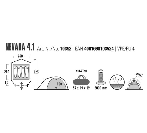 Намет чотиримісний High Peak Nevada 4.1 Deep Forest (10352) Намет чотиримісний High Peak Nevada 4.1 Deep Forest (10352)
