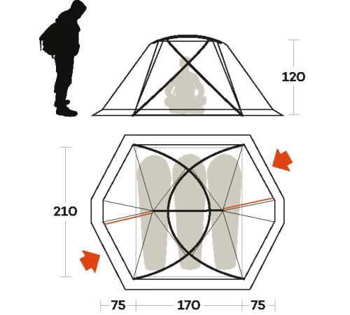 Намет тримісний Ferrino Svalbard 3.0, 320 х 210 х 120 см, оранжевий