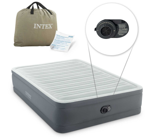 Надувний матрац INTEX 64906ND з насосом 203 х 152 х 46 см, сірий