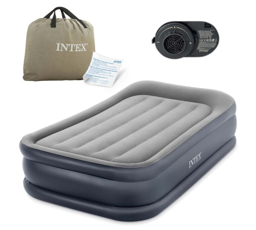 Матрац надувний Intex 64132 з вбудованим електронасосом 191x99x42 см, синьо-сірий