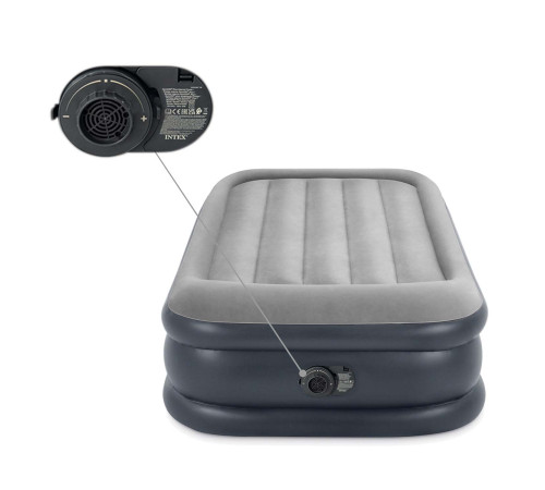 Матрац надувний Intex 64132 з вбудованим електронасосом 191x99x42 см, синьо-сірий