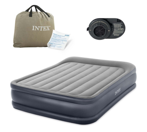 Матрац надувний Intex 64136 з вбудованим електронасосом 203x152 см, сірий