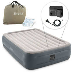 Матрац надувний Intex 64126 з вбудованим електронасосом 203x152x46 см, сірий