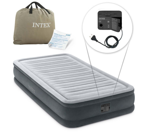 Матрац надувний Intex 67766 з вбудованим електронасосом 191x99x33 см, сірий