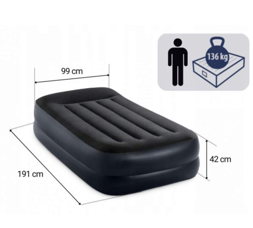 Матрац надувний Intex PILLOW REST 64122 191x99x42 см, чорний Матрац надувний Intex PILLOW REST 64122 191x99x42 см, чорний