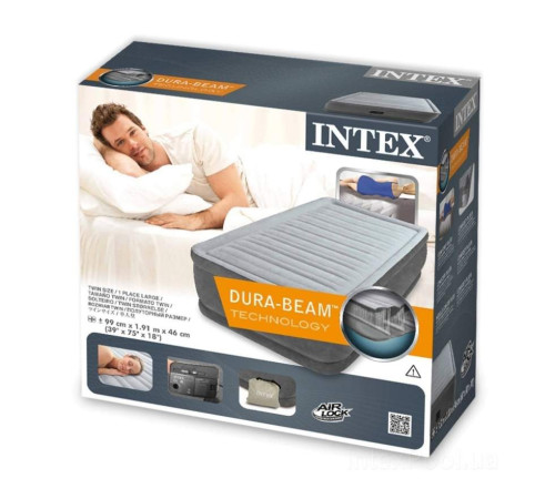 Матрац надувний Intex 64412 191x99x46 см, сірий