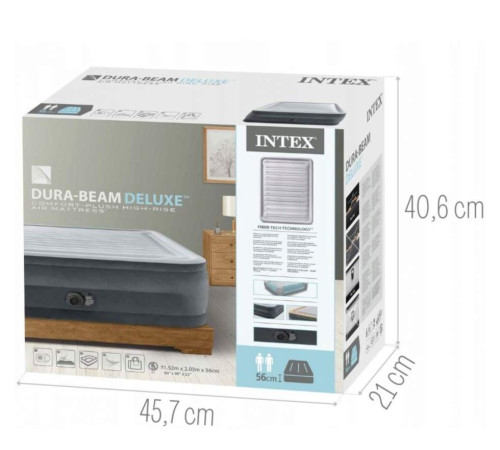 Матрац надувний Intex 64418 з вбудованим електронасосом 203x152x56 см, сірий