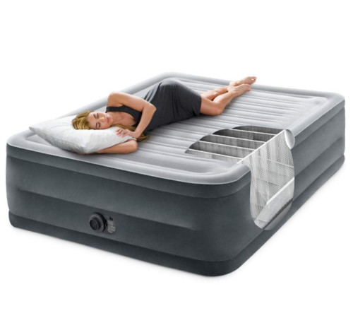 Матрац надувний Intex 64418 з вбудованим електронасосом 203x152x56 см, сірий
