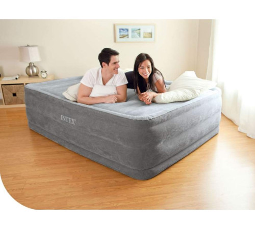 Матрац надувний Intex 64418 з вбудованим електронасосом 203x152x56 см, сірий