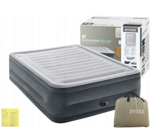 Матрац надувний Intex 64418 з вбудованим електронасосом 203x152x56 см, сірий