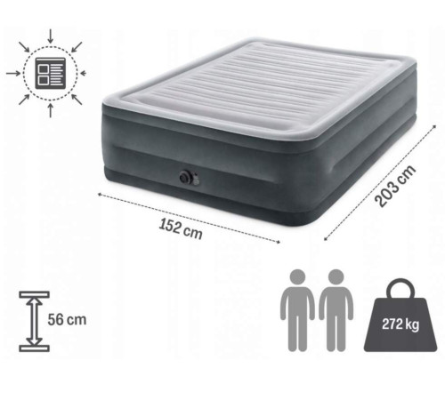 Матрац надувний Intex 64418 з вбудованим електронасосом 203x152x56 см, сірий