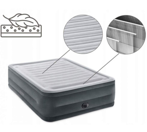 Матрац надувний Intex 64418 з вбудованим електронасосом 203x152x56 см, сірий