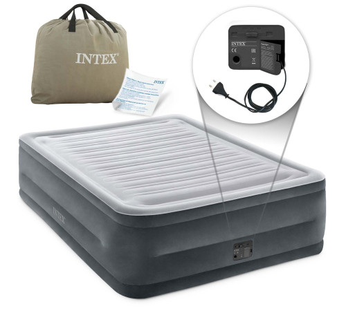 Матрац надувний Intex 64418 з вбудованим електронасосом 203x152x56 см, сірий