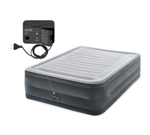 Матрац надувний Intex 64418 з вбудованим електронасосом 203x152x56 см, сірий