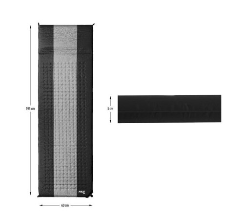 Килимок самонадувний NILS CAMP NC4340, 195 х 60 х 5 см - чорно-сірий