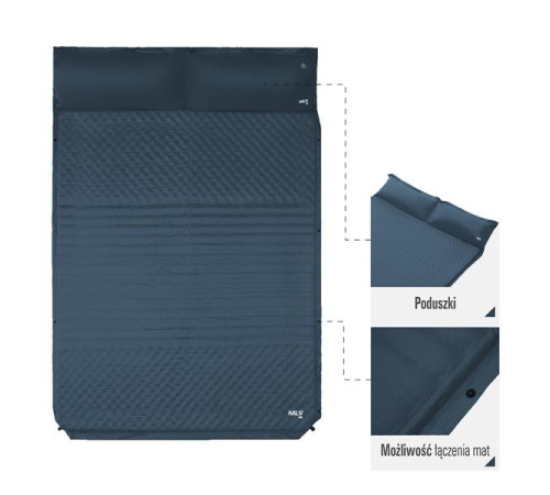 Килимок двомісний самонадувний з подушкою NILS CAMP NC4060, 186 х 130 х 3 см - сірий