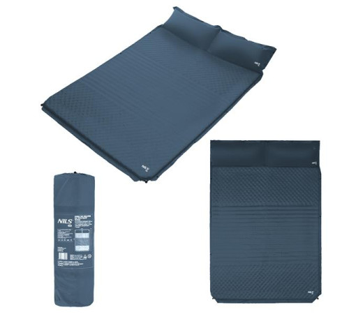 Килимок двомісний самонадувний з подушкою NILS CAMP NC4060, 186 х 130 х 3 см - сірий