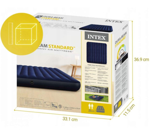 Матрац надувний Intex 64755 203x183x25 см, темно-синій Матрац надувний Intex 64755 203x183x25 см, темно-синій
