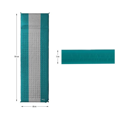 Килимок самонадувний NILS CAMP NC4340, 195 х 160 х 5 см - сіро-бірюзовий