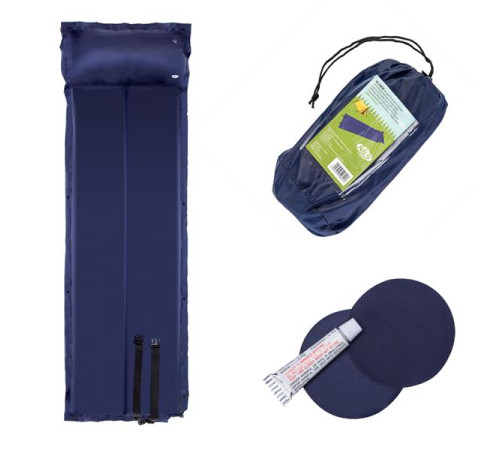 Килимок самонадувний з подушкою NILS CAMP NC4008, 188 х 57 х 2,7 см - синій