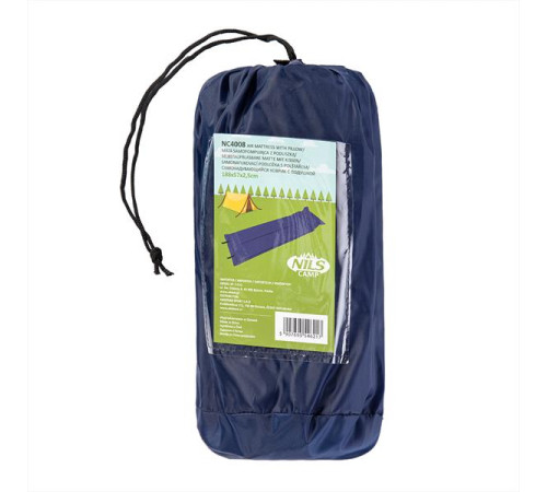 Килимок самонадувний з подушкою NILS CAMP NC4008, 188 х 57 х 2,7 см - синій
