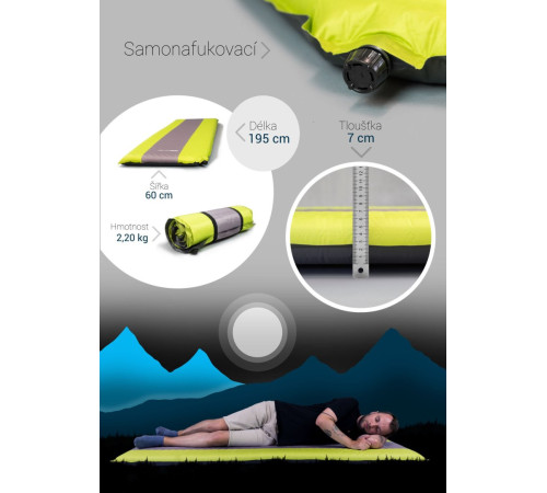 Матрац самонадувний АCRA L42 195х60 см, зелено-сірий