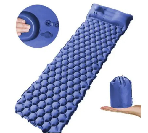 Каримат надувний з помпою похідний, туристичний WCG 195 х 56 х 6 см - синій