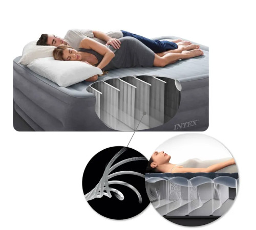 Матрац надувний INTEX 64144 з насосм 203 x 183 x 25 см, чорний