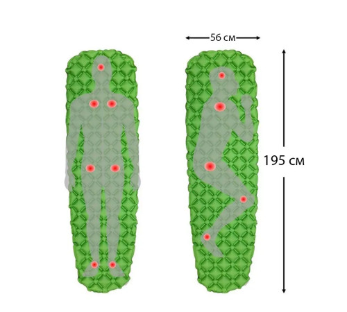 Каримат надувний WCG 195 х 56 х 6 см - зелений