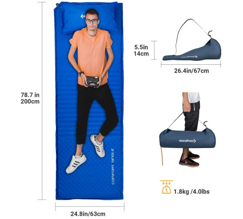 Матрац самонадувний KingCamp Comfort Single 198х63х4 см, бежевий Матрац самонадувний KingCamp Comfort Single 198х63х4 см, бежевий