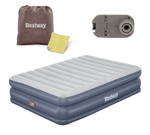 Матрац надувний Bestway 67925 з вбудованим електронасосом 203x152 см, синьо-сірий