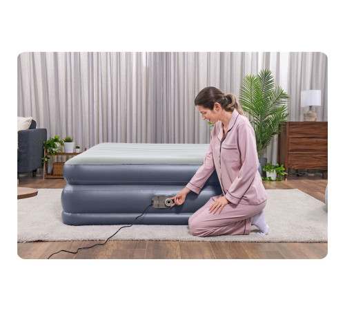 Матрац надувний Bestway 67925 з вбудованим електронасосом 203x152 см, синьо-сірий
