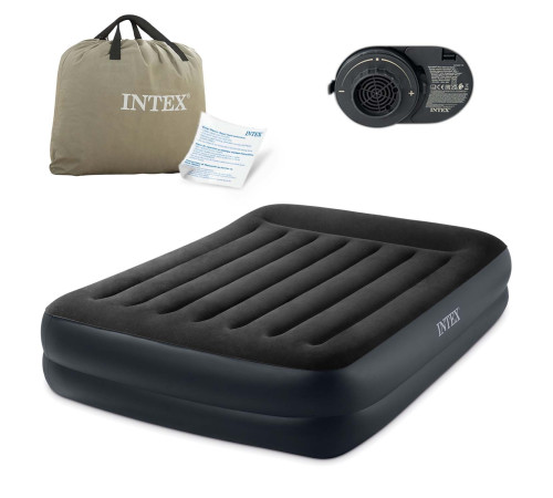 Матрац надувний Intex 64124 з вбудованим електронасосом 203х152х42 см, чорний