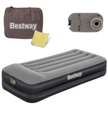 Матрац надувний Bestway 67401 з вбудованим електронасосом 191x97 см, чорно-сірий