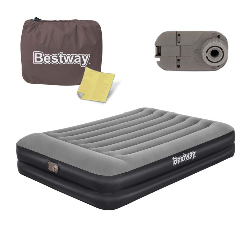 Матрац надувний Bestway 67403 з вбудованим насосом 203x152 см, чорно-сірий