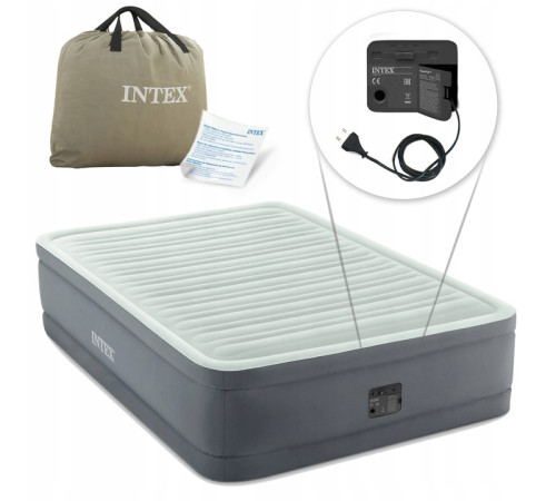 Матрац надувний INTEX 64904 191x137x46 см, сіро-бірюзовий