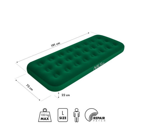 Матрац надувний одномісний NILS CAMP NC2801 191 х 73 х 22 см, зелений