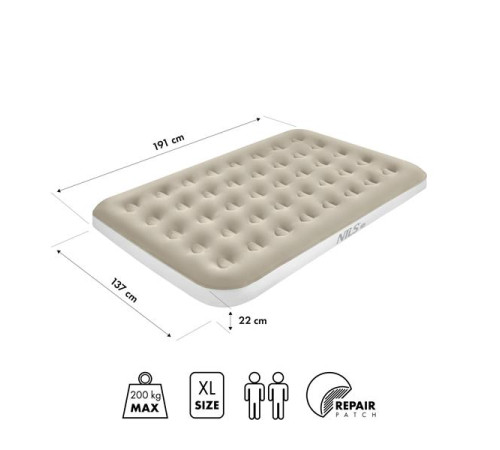 Матрац надувний двомісний NILS CAMP NC2802 191 х 137 х 22 см, бежевий
