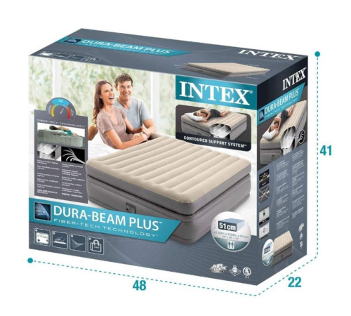 Матрац надувний INTEX 64164 з вбудованим електронасосом 203x152x51 см, бежевий Матрац надувний INTEX 64164 з вбудованим електронасосом 203x152x51 см, бежевий