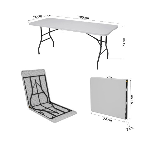 Стіл туристичний NILS CAMP NC1618 180 х 74 х 73 см, білий