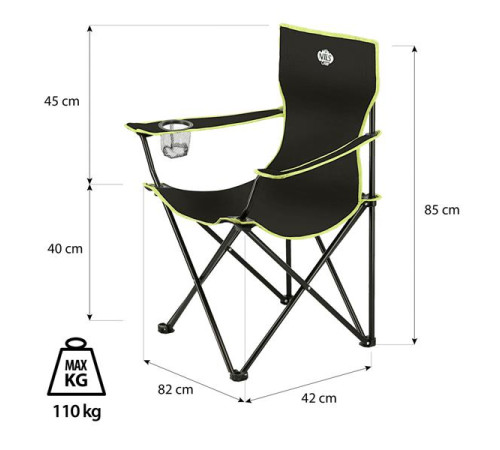 Крісло кемпінгове NILS CAMP NC3044 чорно-лаймове