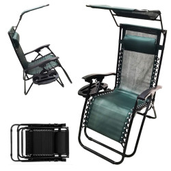 Шезлонг із захисним козирком Bonro SP-167A, 173 х 52 х 108 см - зелений