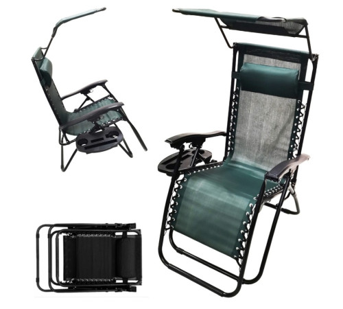 Шезлонг із захисним козирком Bonro SP-167A, 173 х 52 х 108 см - зелений