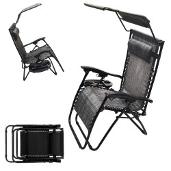 Шезлонг із захисним козирком Bonro SP-167A, 173 х 52 х 108 см - сірий