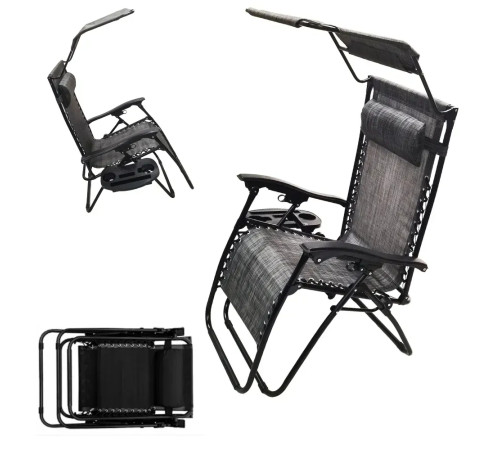 Шезлонг із захисним козирком Bonro SP-167A, 173 х 52 х 108 см - сірий