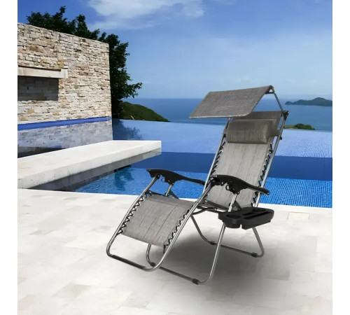 Шезлонг із захисним козирком Bonro SP-167A, 173 х 52 х 108 см - сірий