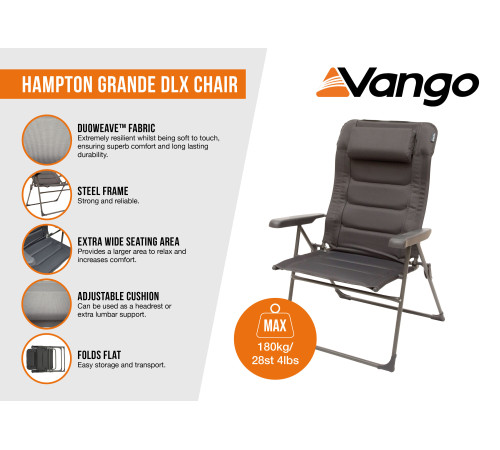 Стілець кемпінговий Vango Hampton Grande DLX Chair Excalibur (CHRHAMPTOE27A3T) Стілець кемпінговий Vango Hampton Grande DLX Chair Excalibur (CHRHAMPTOE27A3T)
