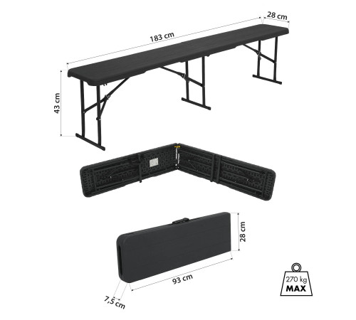 Лавка розкладна NILS CAMP NC3404, 183 х 28 х 43 см, чорна
